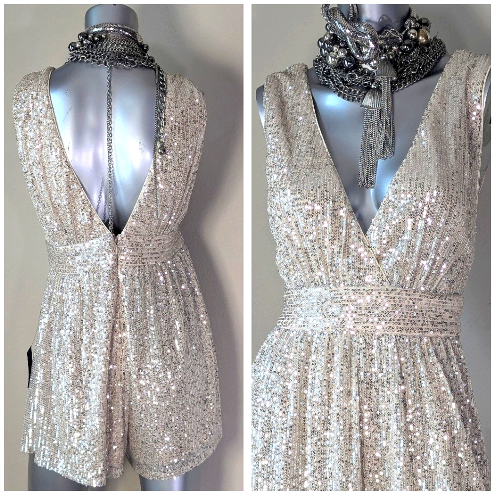 LULUS Sequin "Watch Me Shine" Cocktail Party Festival Bohemian XL Romper NWT - Picture 2 of 12